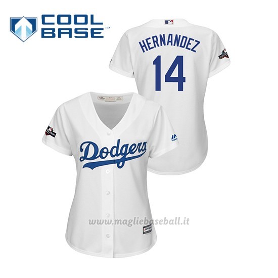 Maglia Baseball Donna Los Angeles Dodgers 14 Enrique Hernandez 2019 Postseason Cool Base Bianco
